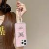 Diamond Case For iPhone 17 Pro Max 11 12 14 13 15 16 Plus Crystal Butterfly Short Chain Protect Glitter Bracelet Strap Cover