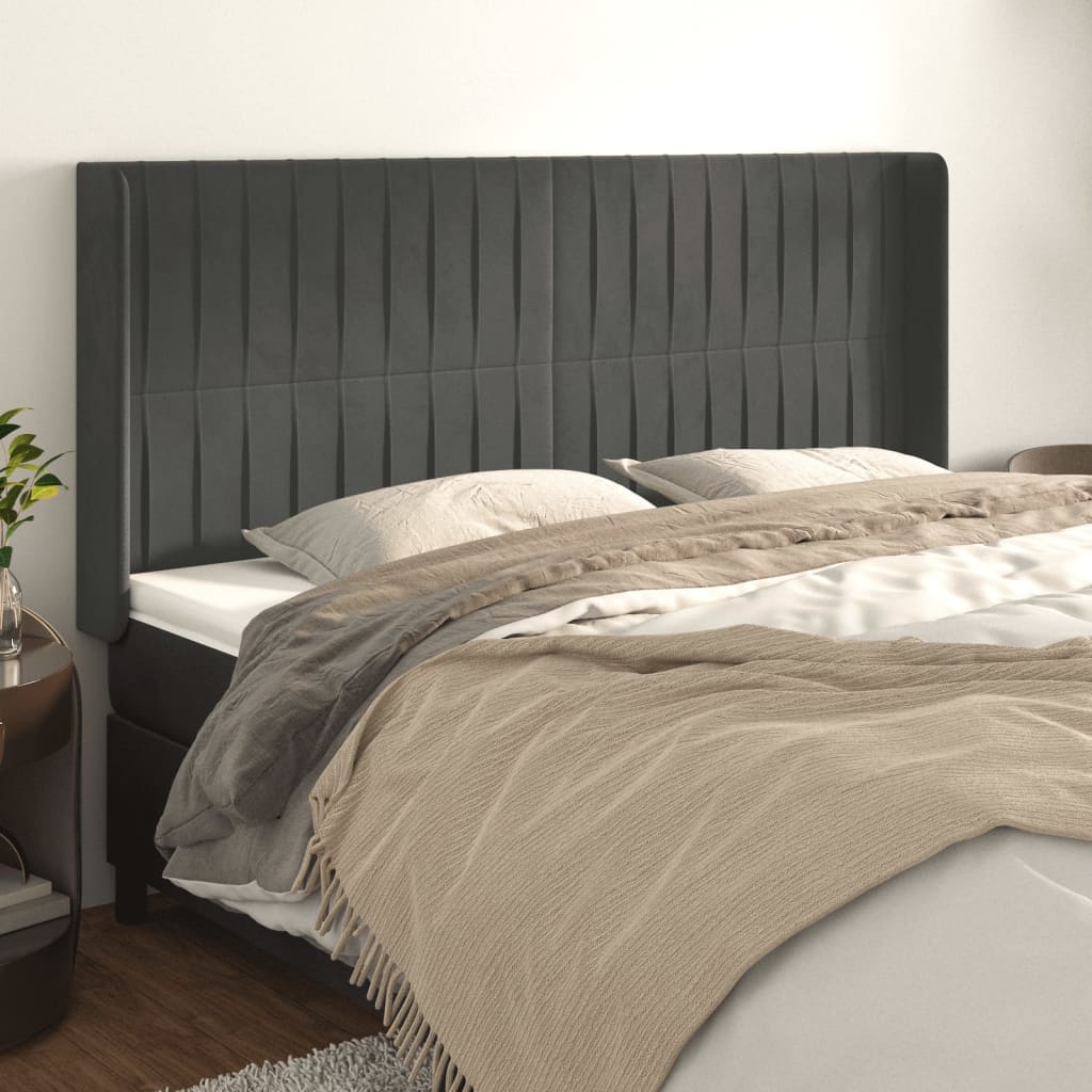 Vidaxl Wingback Headboard, Dark Grey, 183X16X118/128 Cm, Velvet