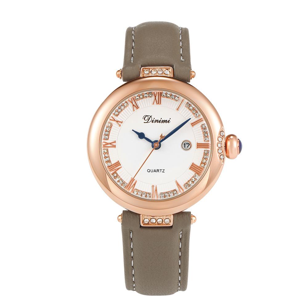 Dinimi Women Wristwatch Round Diamond Bezel Roman Numeral Dial Quartz Watch Waterproof Business Ladies Bracelet Watch With Date Fashion