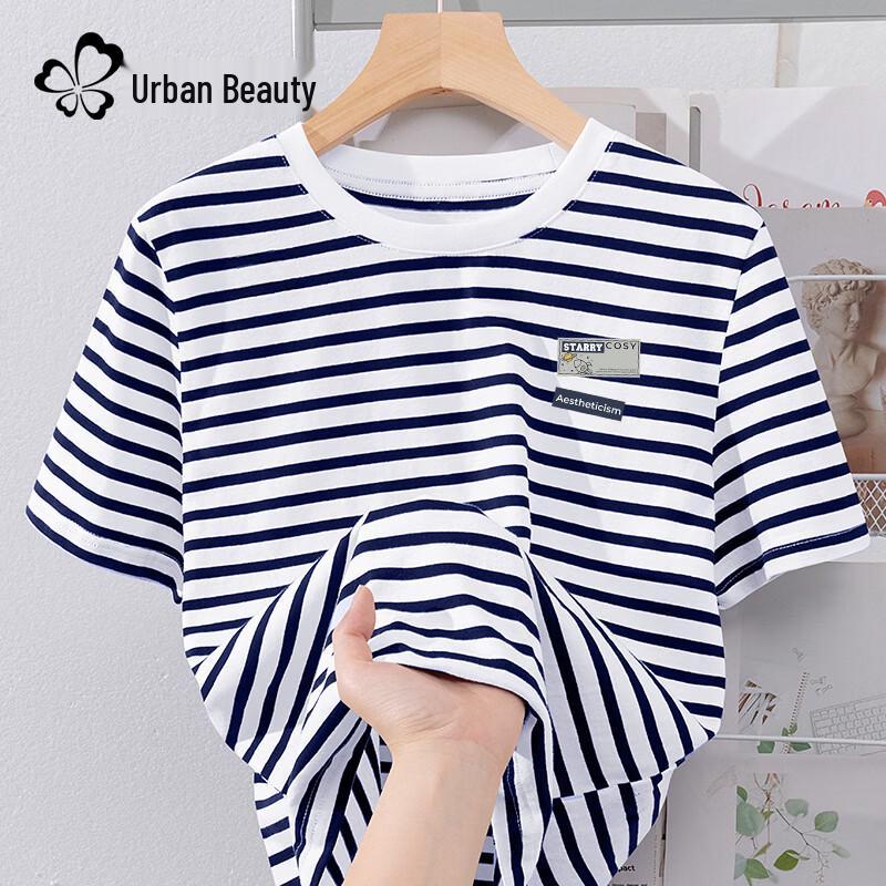 

Women s Loose Fit Striped Cotton T-Shirt L