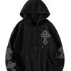 Felpa con cappuccio e zip alla moda con stampa strass 3D Design Oversize Streetwear Uomo Donna Autunno 2025