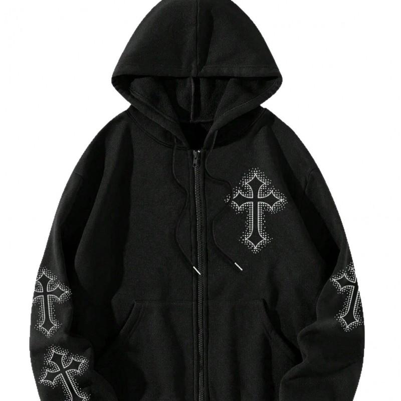 Felpa con cappuccio e zip alla moda con stampa strass 3D Design Oversize Streetwear Uomo Donna Autunno 2025