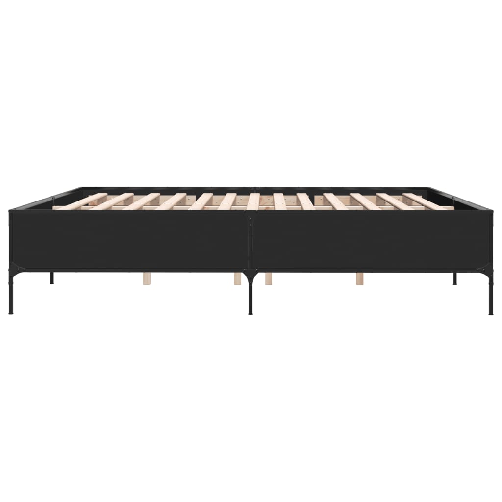 Black Bed Frame 200x200 cm Engineered Wood and Metal