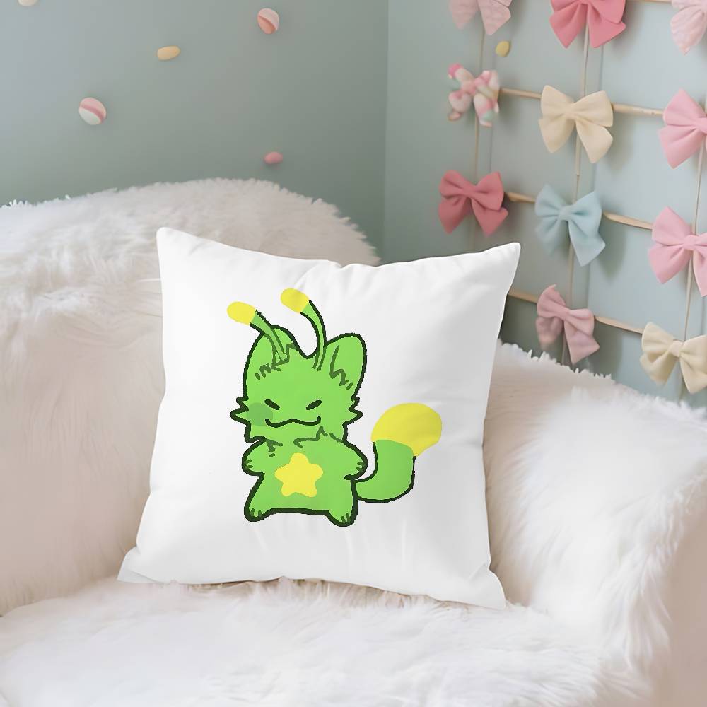 Cute Green Alien Cat Case Plush Fabric Soft Pillowcase Double Sided Print Cushion Cover Household Gifts