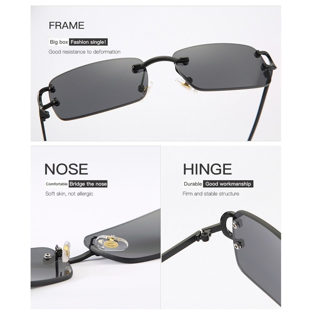 Fashion Vintage Small Metal Sunglasses Retro UV400 Rectangle Frame Rimless Sun Glasses for Women Men
