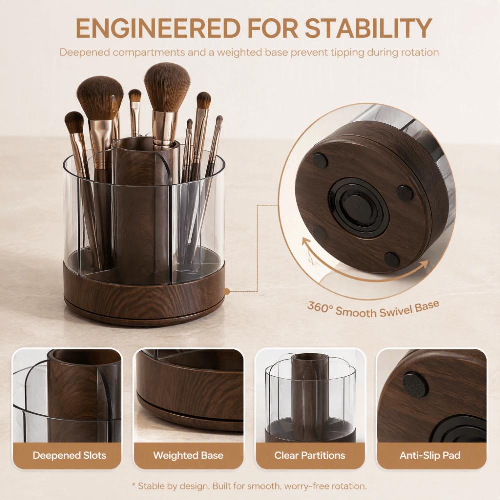 Woodgrain Rotating Makeup Organizer 360 Rotating Cosmetics Storage Box  Vanity Desk Use