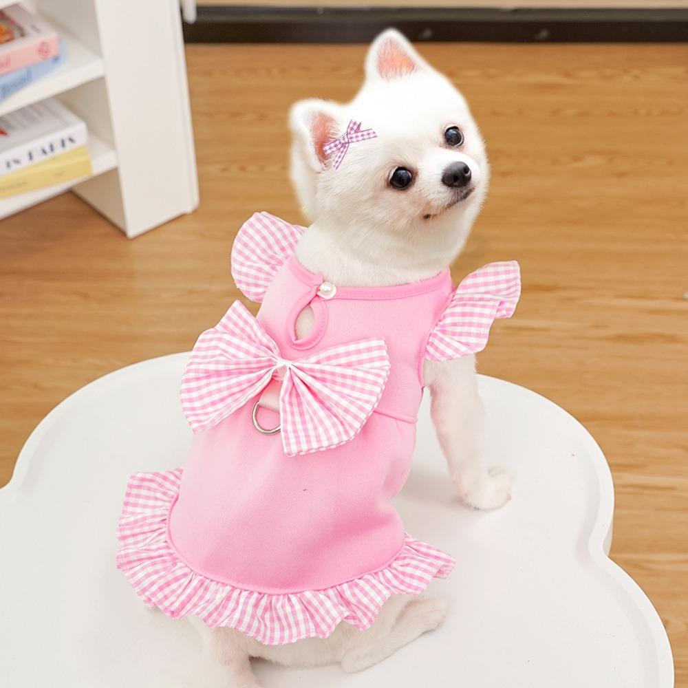 Bow Plaid Summer Dog Skirt Polyester Pet Clothing New Puppy Princess Dress for Cats Kitten