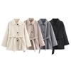 Womens Oversized Double-Layer Collar Coat 2025 Elegant Office Chic Outerwear In Gray Khaki Beige Black