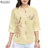 ZANZEA Damen Lässig Stehkragen Sommer 3/4 Ärmel Print Bluse