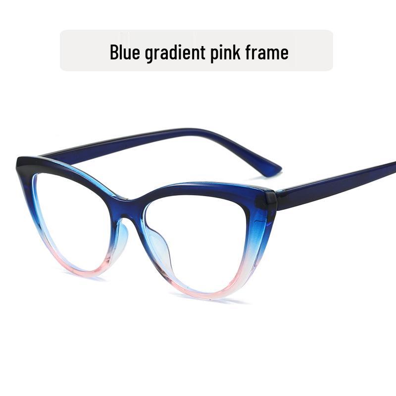 Retro Cat-Eye Color Block Women's Anti-Blue Light Glasses - Fashionable Large Frames, Lens Compatible, Trendy.