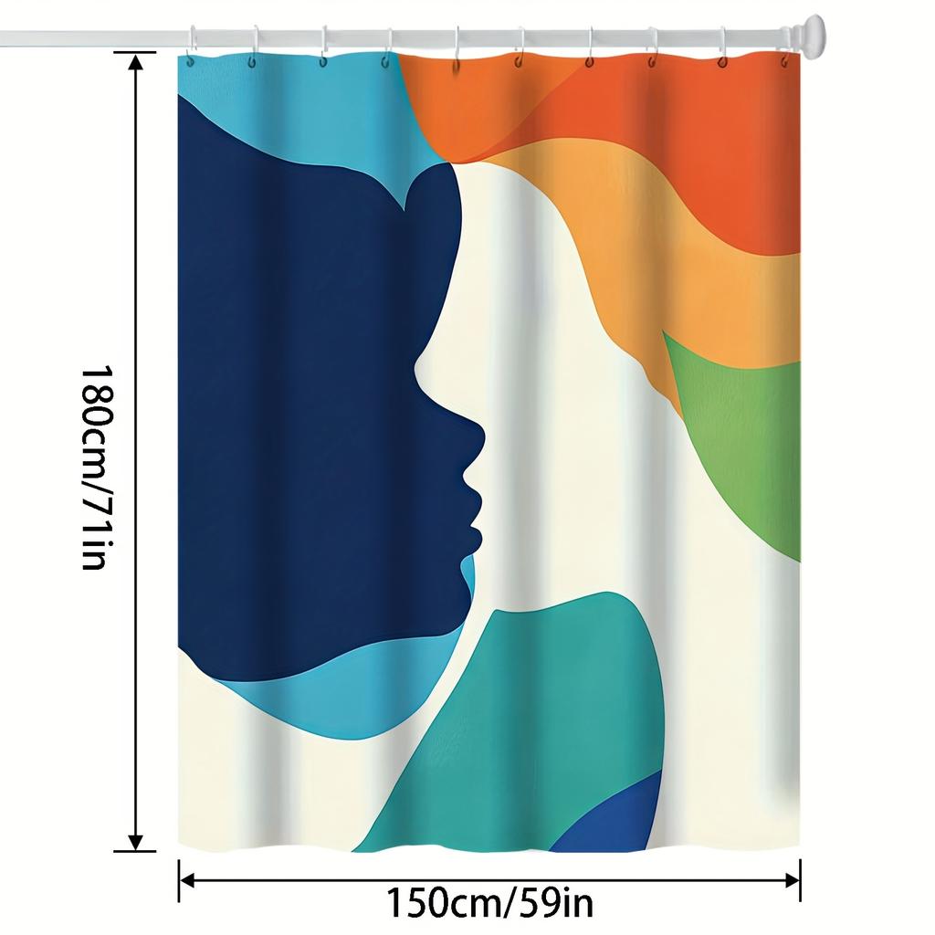Modern Abstract Line Art Shower Curtain - Colorful Digital Print,  Machine Washable, Includes Hooks, All-Season Bath Decor