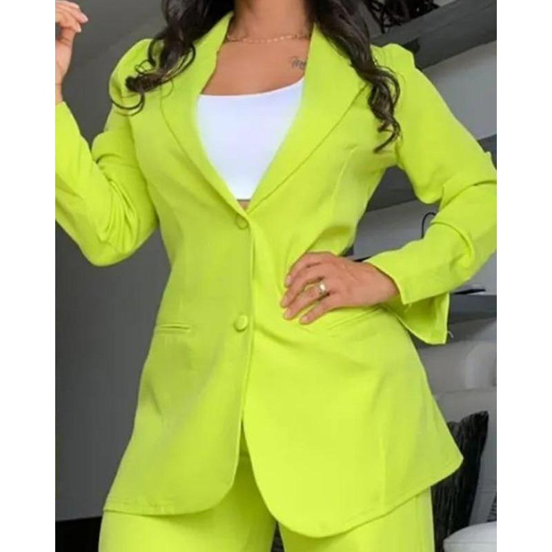 Women's Two Piece Blazer Set Lapel Jacket Wide Leg Pants Elegant Office Suit Outfit
