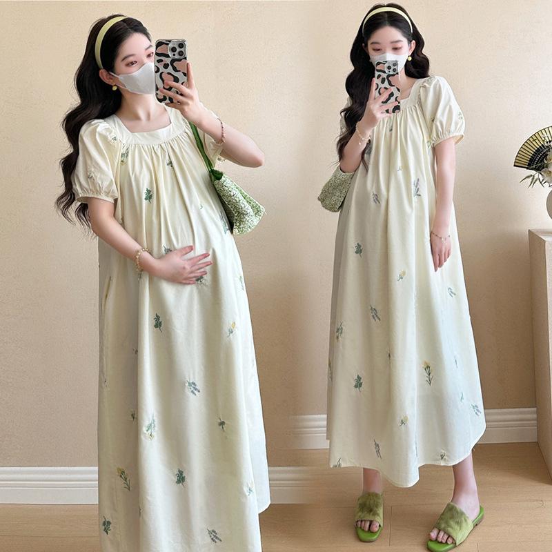 Summer 2026 Korean Fashion Embroidered Maternity Dress - Sweet, Trendy, Age-Reducing Style