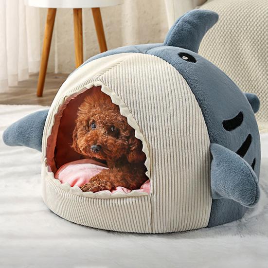 Cat Nest Cartoon Shark Shape Big Mouth Thick Cute Animal Warm Rest And Sleep Semi-closed Pet Mini House for Four Seasons