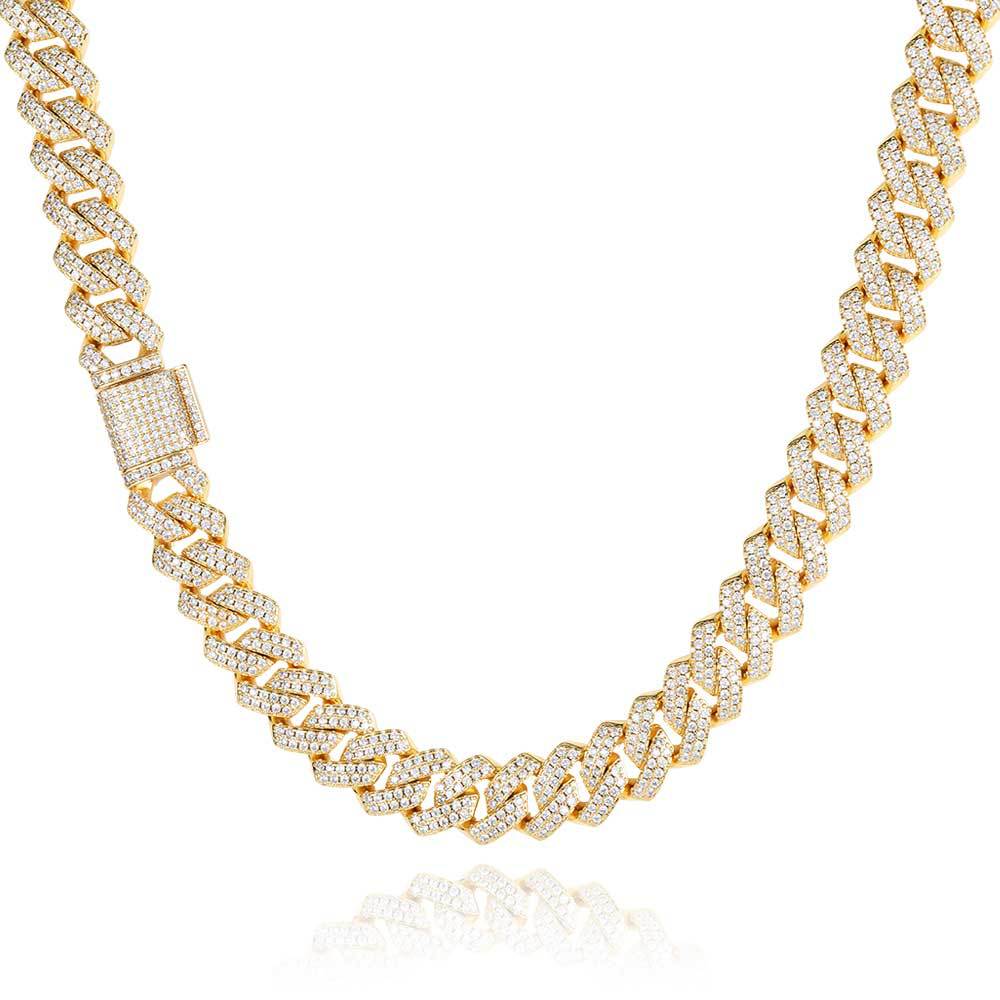 European American High-End Trendy Unisex Rhombus Cuban Link Chain Necklace Sterling Silver Zircon Hip-Hop Personalized Gift