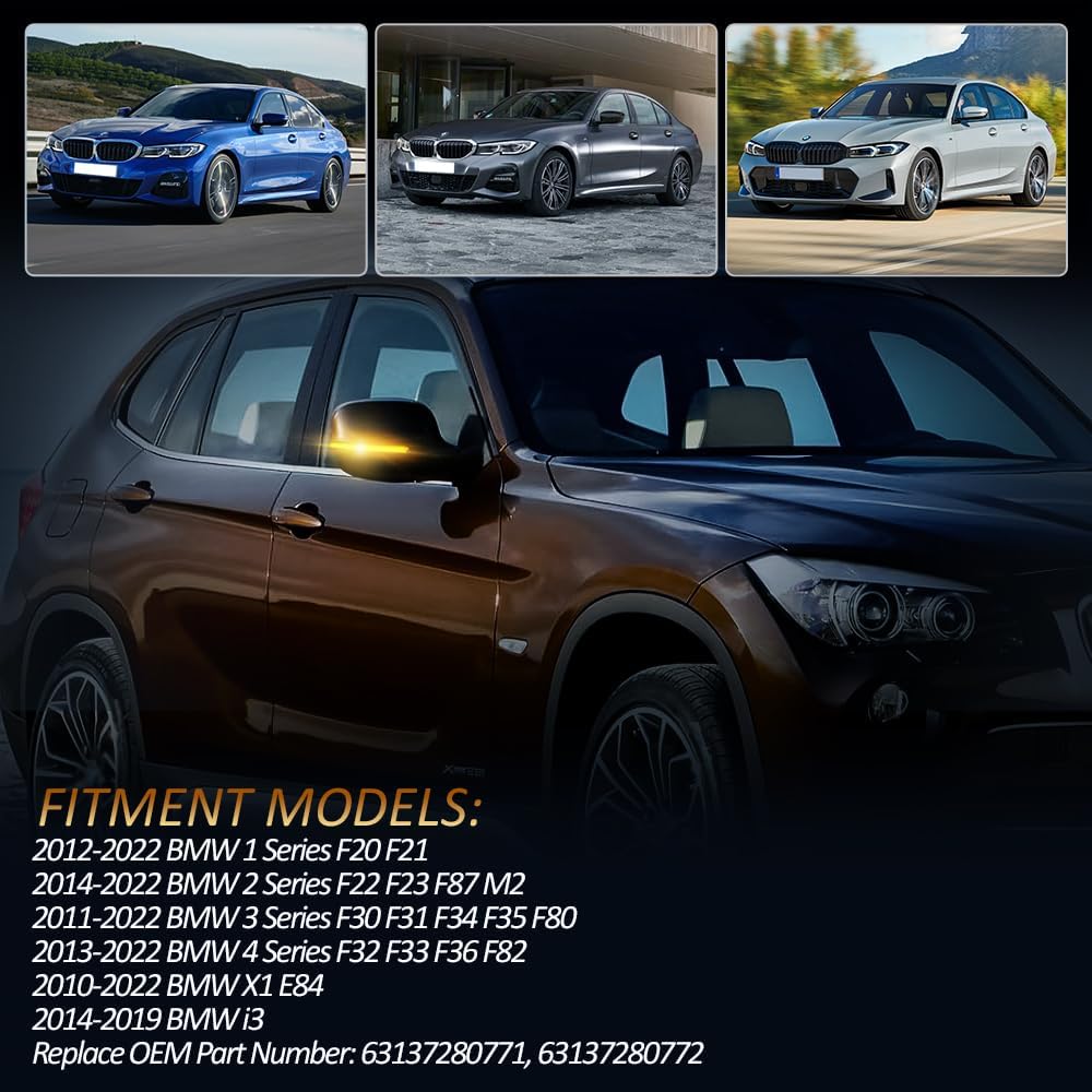 D-Lumina Dynamic LED Side Mirror Sequential Turn Signal Lights Smoked Lens for BMW 1 2 3 4 Series F20 F21 F22 F23 F87 F30 F31 F34 F35 F80 F32 F33 F36