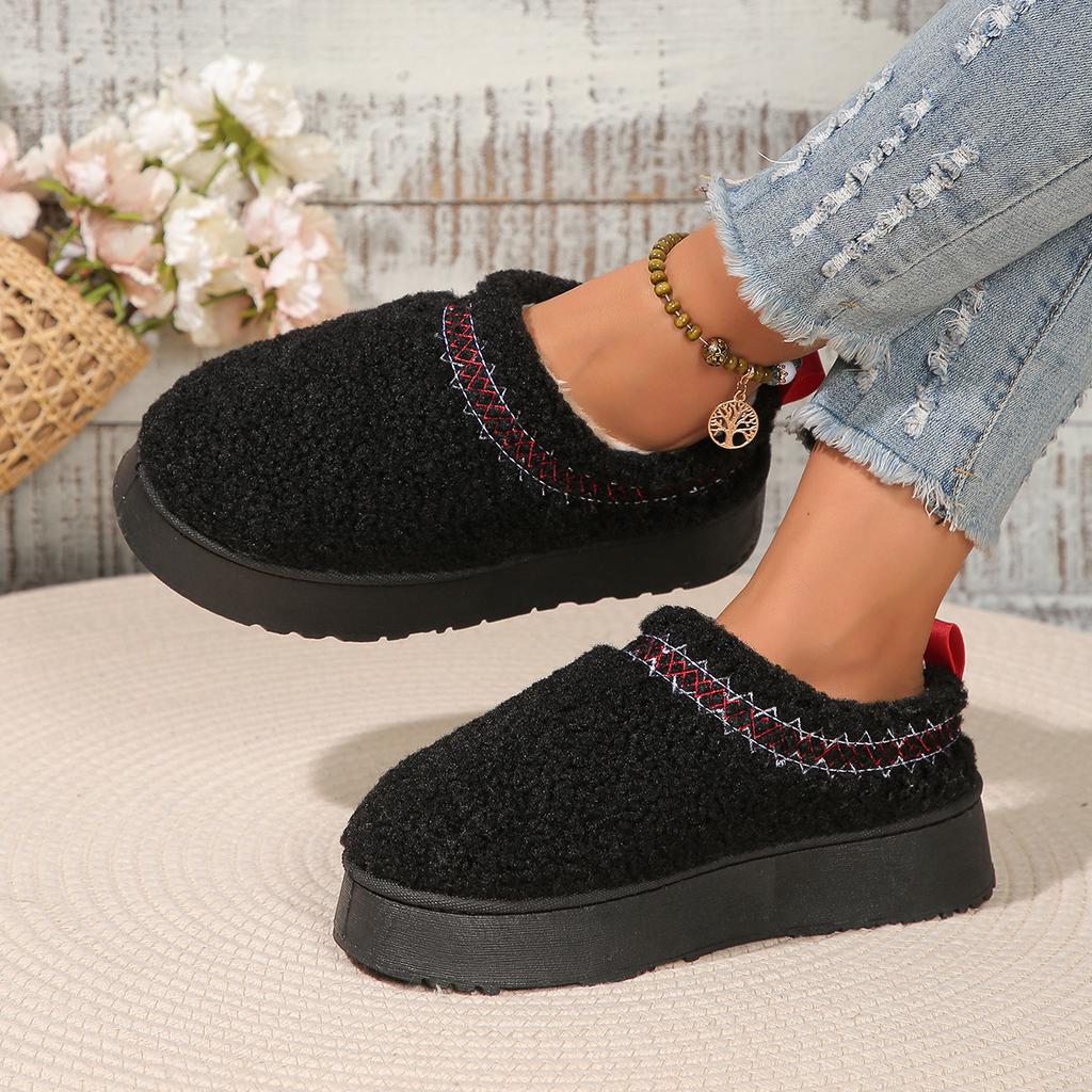 Thick bottom outer wear winter bag head half slippers new ethnic style lace hairy half tray foreign trade snow cotton slippers