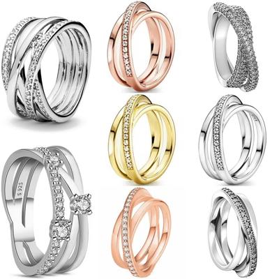 New 925 Silver Double Layer Zircon Crystal Band Ring Charm Stackable Jewelry Wedding Engagement Party Gift