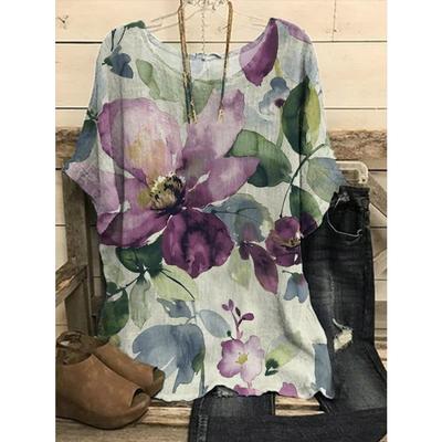 T-shirt casual da donna stampata in 3D vintage floreale ampia a maniche corte taglie forti top primaverili estivi