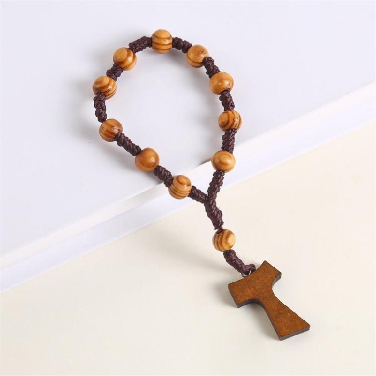 8mm Wood Rosary with Crosses for Faithfuls Unisex Religious Amulet Prayer Gift with Crosses for Meditations and Peace