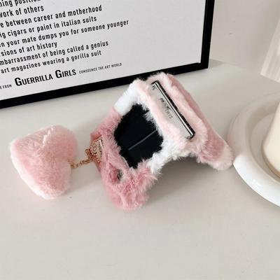 Funda de Teléfono de Dibujos Animados Peluda Linda Suave Divertida Esponjosa con Cadena de Corazón de Amor Para Samsung Galaxy Z Flip 5 4 3 Flip5 Flip4 Flip3 5G Cubierta