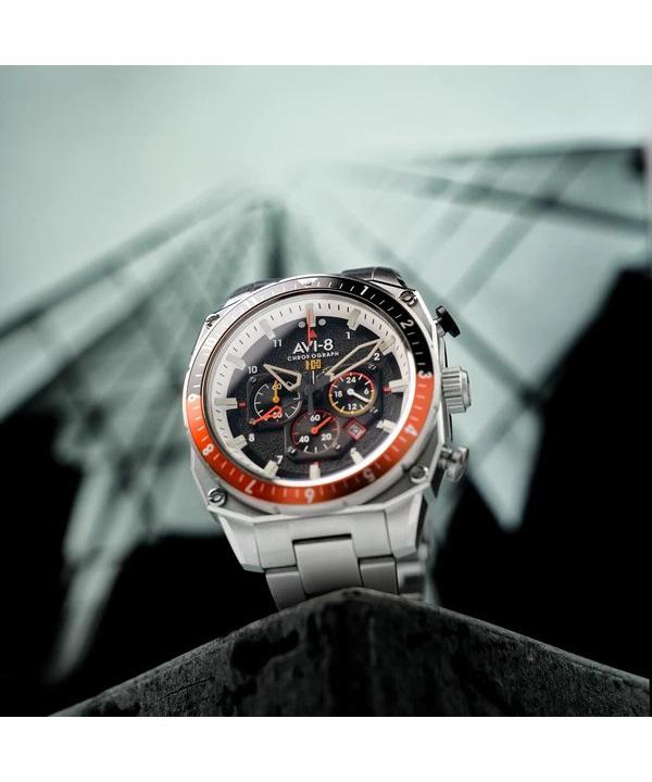 AVI-8 Hawker Hunter Atlas Dual Time Chronograph Raven Black Dial Quartz AV-4100-11 herreklokke