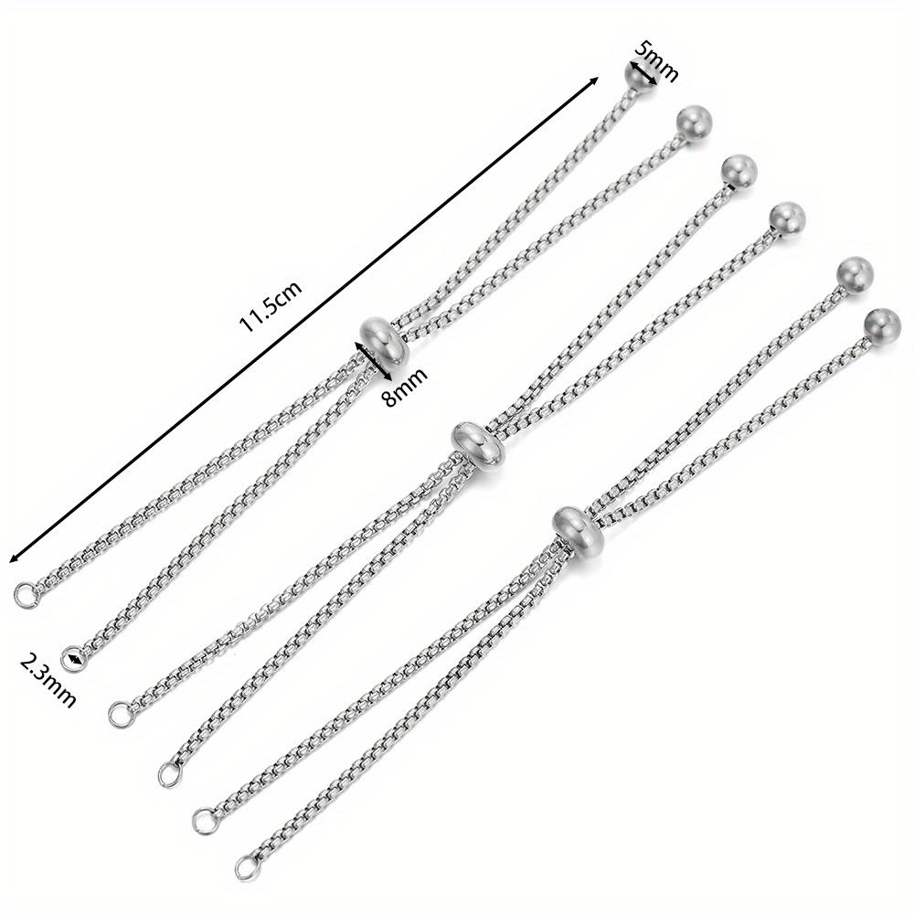 3Pcs/Lot Stainless Steel Slide Bracelets Adjustable Chains Bracelet with Rubber Beads for Jewelry Making Accessories