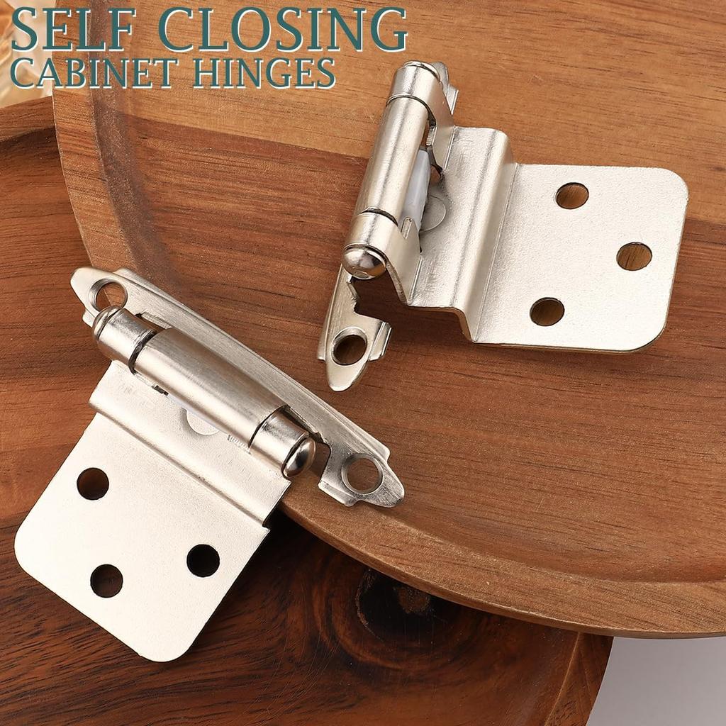 GOBEKOR 50 Pack Self Closing Cabinet Door Hinges 3/8" Inset Kitchen Cabinet Hinges 3/8 Inch Inset Silver Hinges for Kitchen Cabinets