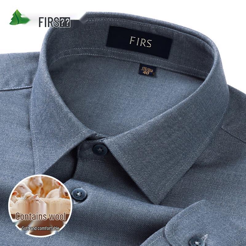 FIRS Men's Brushed Wool Blend Long Sleeve Business Shirt