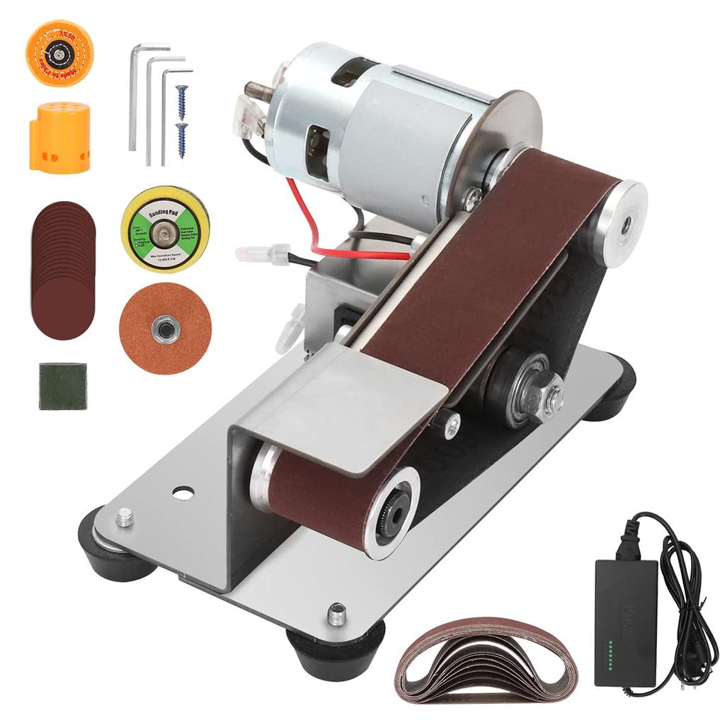 EC Hometec Compact Electric Belt Sander with 7 Forward and Reverse Rotation Mini Tabletop 30cm Belt Perfect for Polishing and and DIY Includes