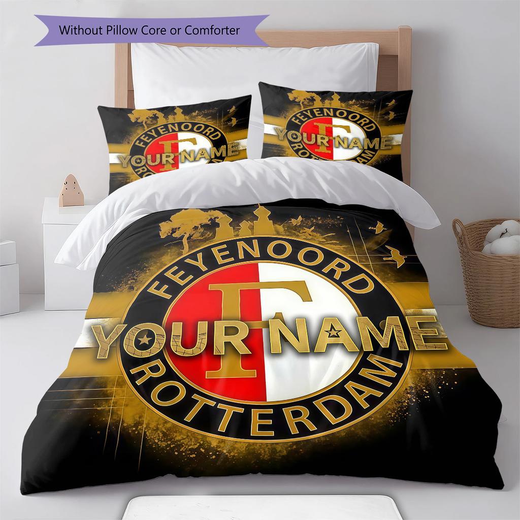 Feyenoord Patrón de Nombre Personalizado Juego de Colcha para Cama Funda de Colcha Funda de Almohada Regalo de Cumpleaños para el Hogar(1 * funda nórdica + 2 * fundas de almohada, sin núcleo)