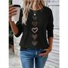 Top da Donna Stampa Cuori Girocollo Manica Lunga T-shirt Autunno Casual Slim Pullover Top a Manica Lunga da Donna