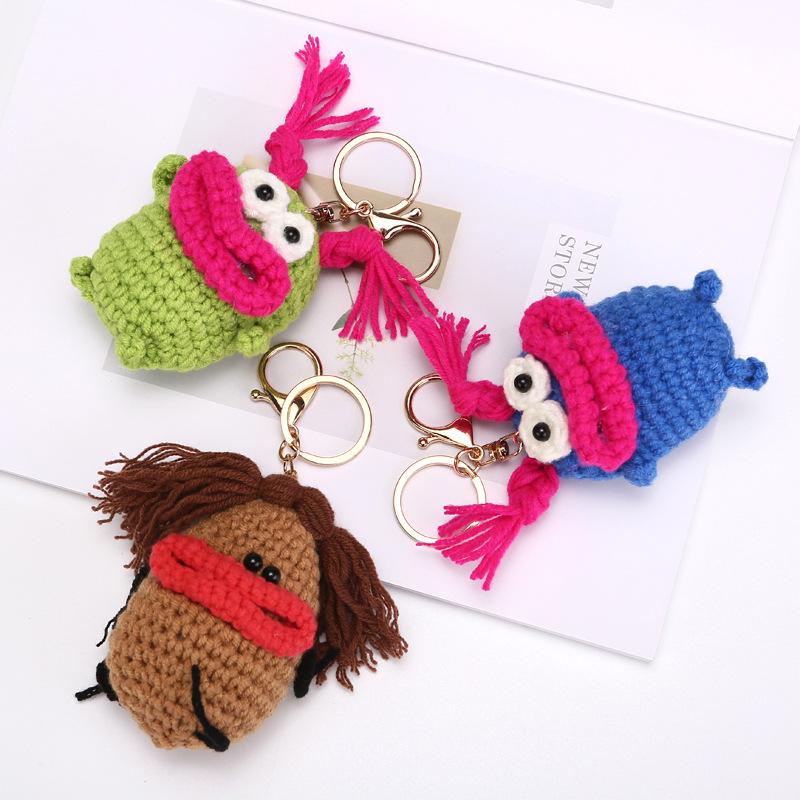 Handmade Fried Hair Sausage Frog Doll Keychain - Funny Bag Pendant