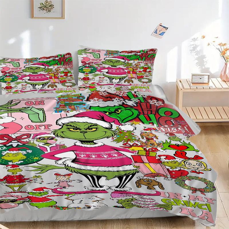 3Pcs Christmas Grinch Party Bedding Sets For All Sizes New 3D Printed Bed Cover Comforter Duvet Cover Pillowcase Bedroom Decoration