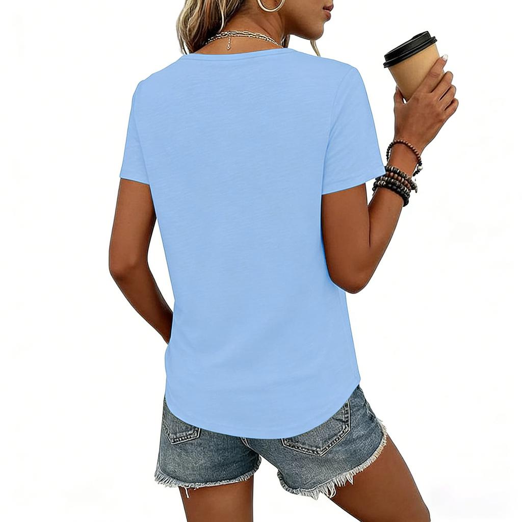 Womens  Casual  Tops Lace V Neck Short Sleeve T Shirts