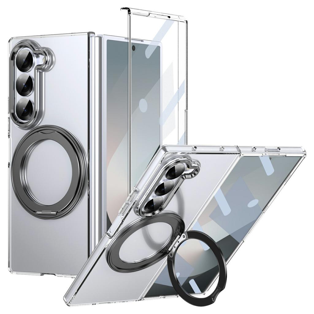 For Samsung Galaxy Z Fold6 5G Case Magnetic Kickstand Clear PC Phone Cover with HD Screen Film