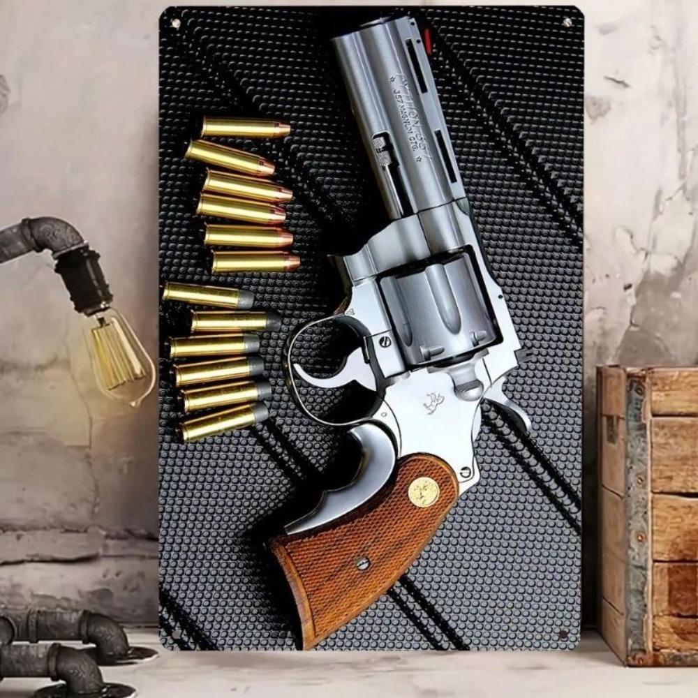 Vintage Revolver Bullets Metal Wall Art Retro Western Sign Home Decor