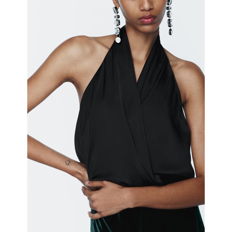 Fall and Winter New Arrival Vest Stylish Niche Style French Socialite Silk Satin Texture Hanging Collar Tops 7969240