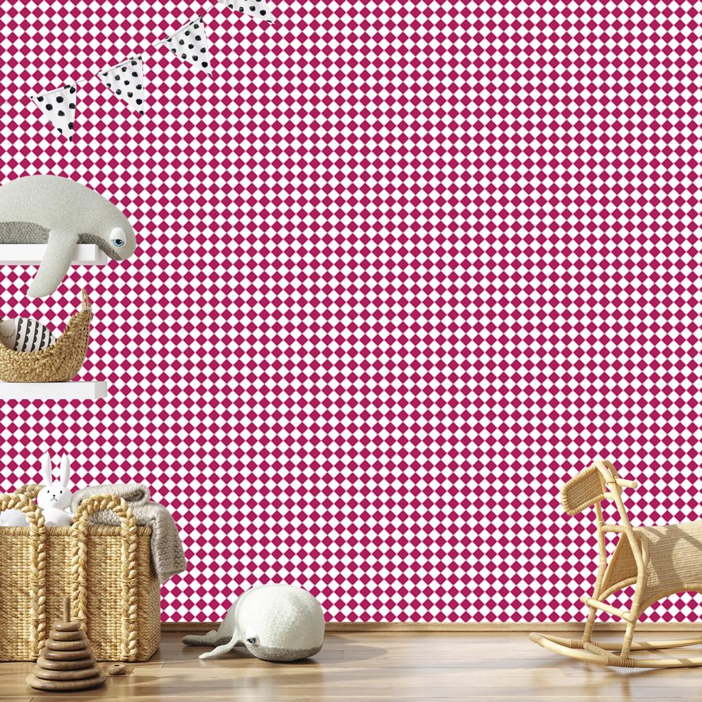 Geometric Rhombus Wallpaper Purple, Powder Pink and White 50x1000