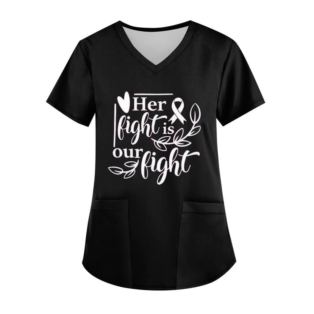 Women's V-Neck Short-Sleeve Pocketed Top With Side Slit