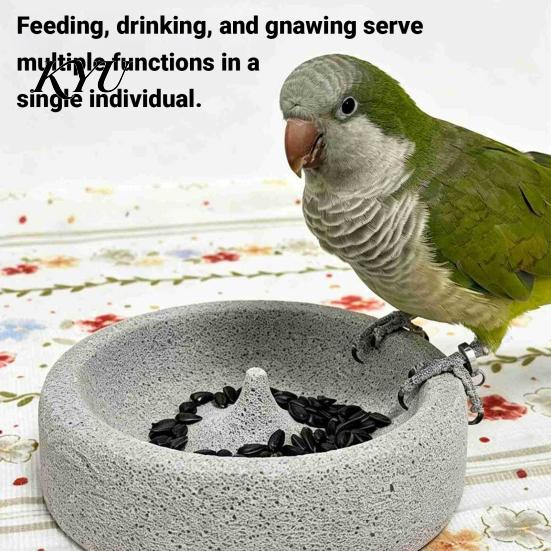 Volcanic Stone Bird Bowl Pumice Parrot Bowl, Spill-Proof Water Mess Free Food Cage Weighted Dish for Lovebirds Conures