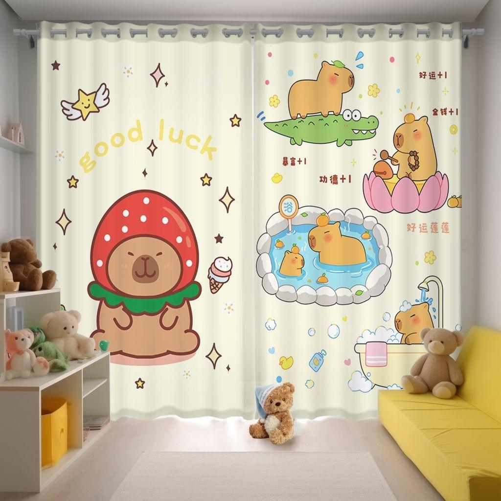 150x166CM Cartoon Capybara Blackout Curtain 2 Panels Kawaii Anime Window Drapes For Living Room Custom Home Window Treatments