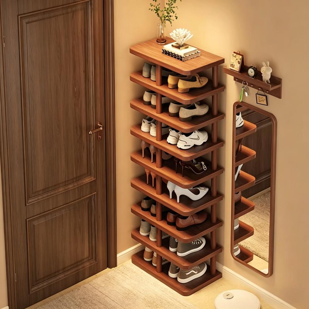 Wood Shoe Rack Multi-Tier Entryway Storage Shelf Sturdy Narrow Floor Organizer Space-Saving Storage for Home Hallway Room