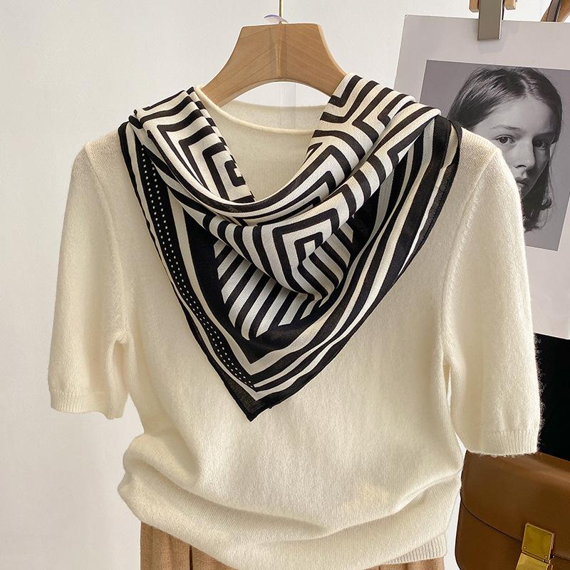 Reiner Baumwolle Damen Schal Quadratischer Foulard Damen Hals Haar Schals Design Bedrucktes Kopftuch Mode Mädchen Schals 2023 Neu