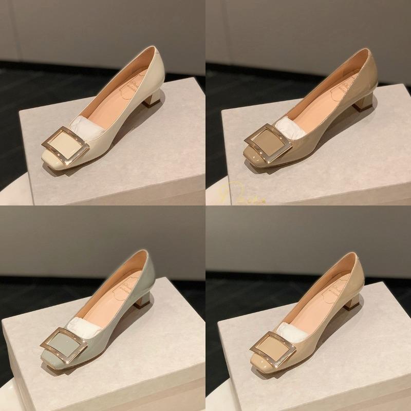 Anti-slip Shoes: Square Toe, Shallow Opening, Low Heel, Horseshoe Heel, Flat Single Shoe