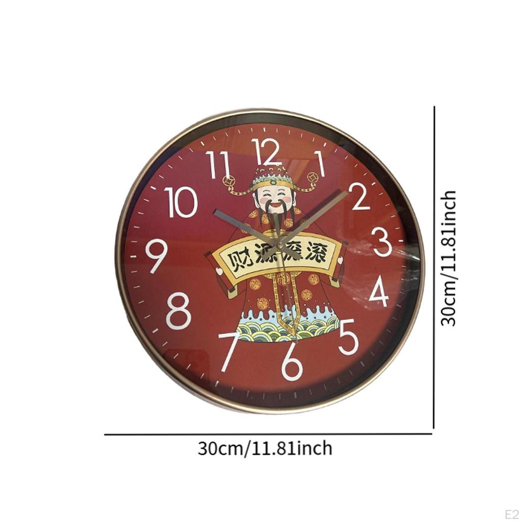 Wall Clock Chinese Year Decor 12inch Decorative Art Hanging for Home Cafe Shop Room