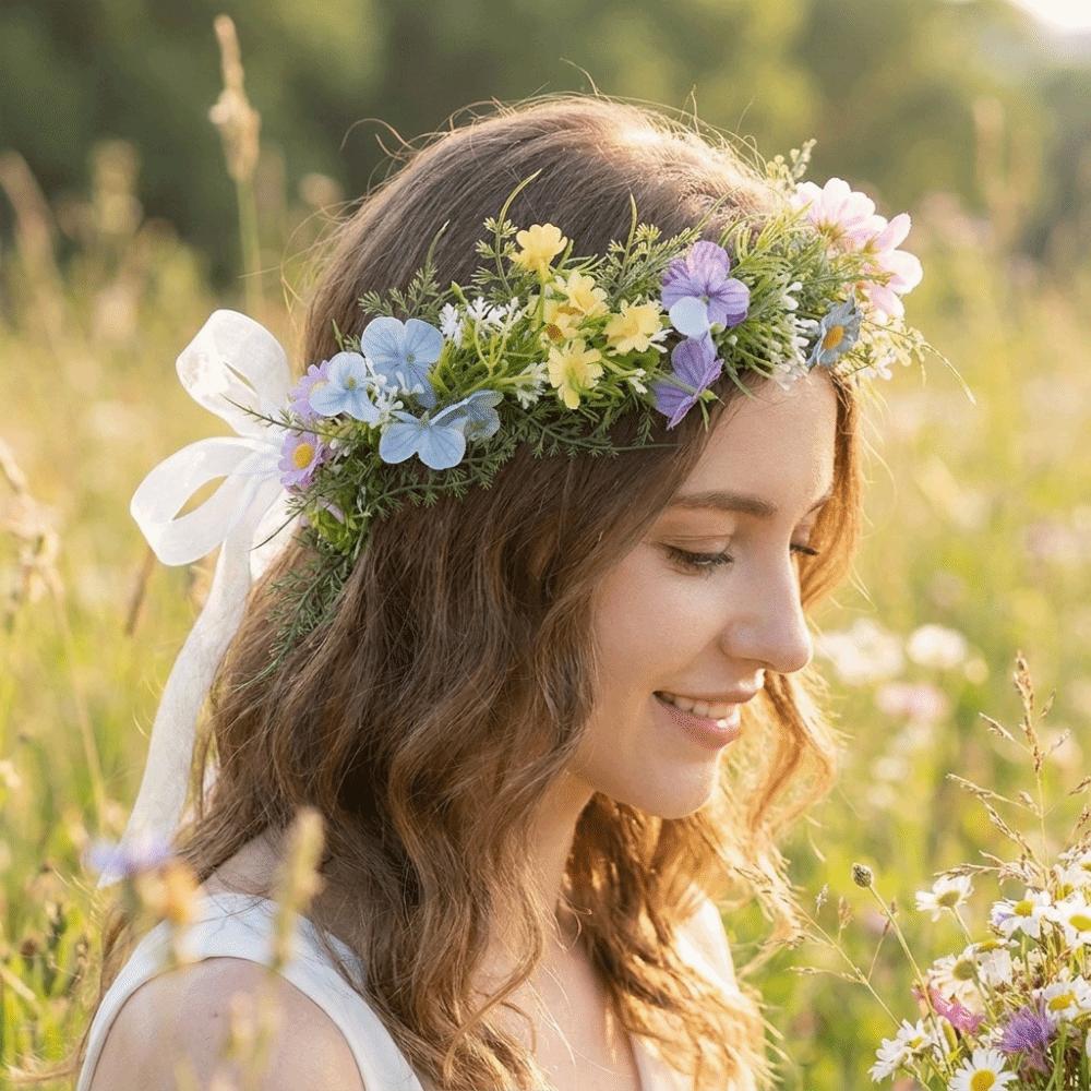 Artificial Bridal Flower Headband Pink Bridal Hair Accessory New Floral Hair Hoop Bridal Ceremony