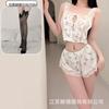 Crispy Sexy Sweet and Spicy Women's Summer Ice Silk Thin Pure Desire Suspender Shorts Two-piece Set Lace Temptation Set