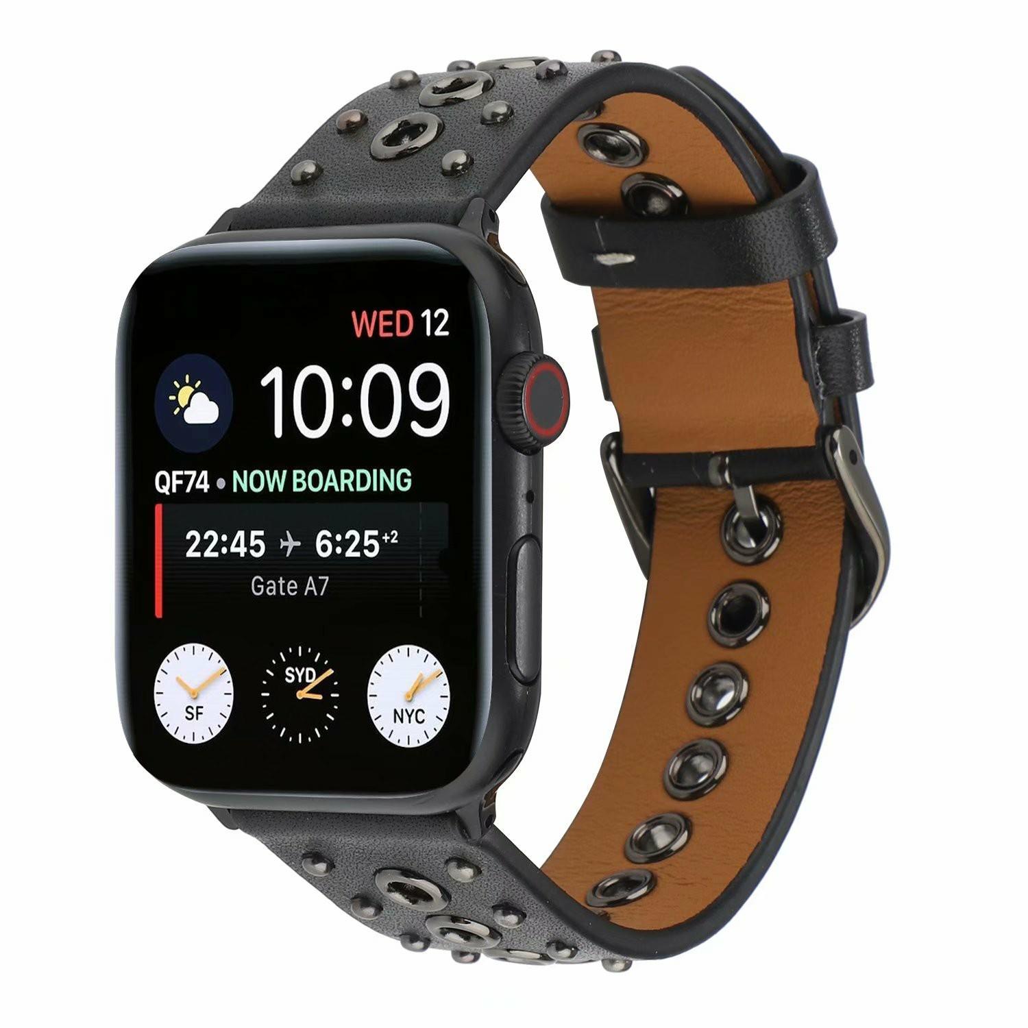 

Rivet Punk Style Genuine Leather Watch Replace Strap for Apple Watch Series 10 42mm/9 8 7 41mm/6 5 4 SE SE (2022) SE (2023) 40mm/3 2 1 38mm Black