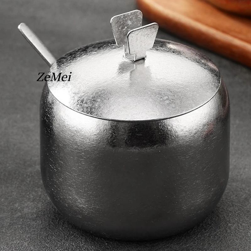 Silver Pure Titanium Seasoning Jar, With Lid And Spoon,Kitchen Tools Spice Container Salt Organizer,Coffee Beans Storage Jar